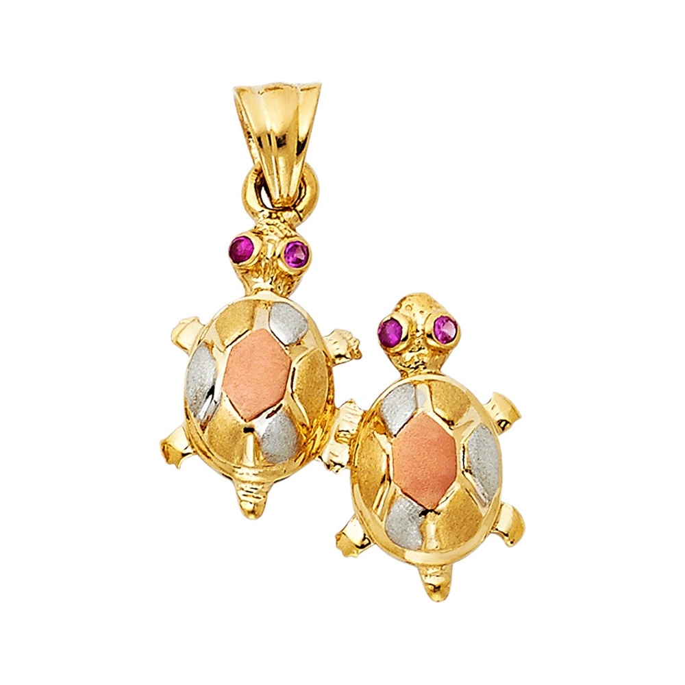 14K Tri Color Twin Turtle Pendant